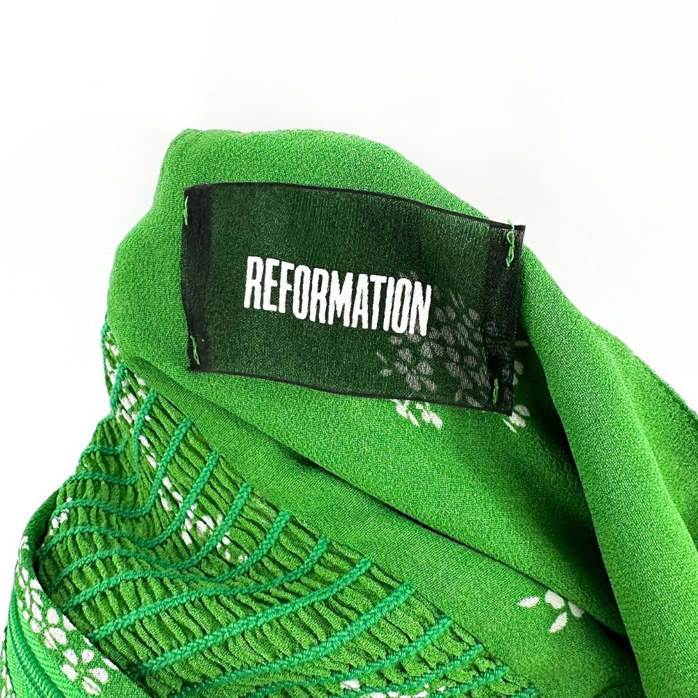 Reformation Green & White Floral Cami Strap Mini Dress - Picture 3 of 5